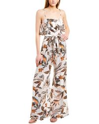 otain Luxuriant Sleeveless High Waist Jumpsuit Printed Wide Leg Pants Romper