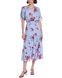 Cece - Ruched Smocked Waist Tiered Midi Dress - Lyst