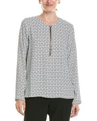 Halston - Logo Zip-Up V-Neck Blouse - Lyst