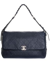 Chanel 2018 Blue Quilted Leather Braided Large Flap Shoulder Bag