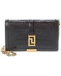 Versace - Greca Mini Croc-Embossed Leather Wallet On Chain - Lyst
