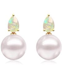 Kai Fine Jewelry - 14K 0.70 Ct. Tw. Opal & 8-9Mmmm Pearl Drop Earrings - Lyst