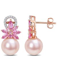 Rina Limor - 14k Rose Gold 2.02 Ct. Tw. Diamond & Pink Sapphire 9-9.5mm Pearl Flower Drop Earrings - Lyst