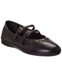 Prada - Leather Ballerina Flat - Lyst