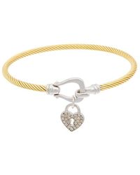 Italian Gold Over Silver - Meshmerise 18K Vermeil 0.20 Ct. Tw. Diamond Heart Charm Bangle Bracelet - Lyst