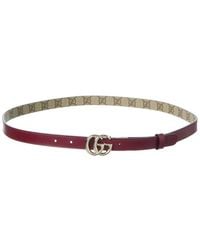 Gucci - Gg Marmont Thin Reversible Gg Supreme Canvas & Leather Belt - Lyst