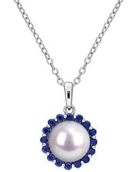 Rina Limor - 0.32 Ct. Tw. Sapphire & 8-8.5 Mm Pearl Halo Necklace - Lyst