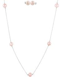 Splendid - Rhodium Plated Silver 7-8mm Freshwater Pearl Earrings & Necklace Set - Lyst