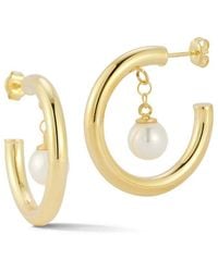 Sphera Milano - 14k Over Silver 7.8mmmm Pearl Dangle Hoops - Lyst