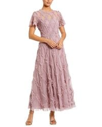 Mac Duggal - Mesh High Neck Ruffle Maxi Dress - Lyst