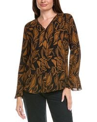 Tahari - Button Front V-Neck Blouse - Lyst