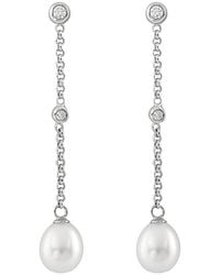 Splendid - Rhodium Plated Silver 7-7.5mm Pearl & Cz Drop Earrings - Lyst