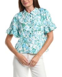Cece - Ruff Cuff Cropped Button Down Linen-Blend Shirt - Lyst