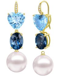 Kai Fine Jewelry - 14K 16.25 Ct. Tw. Diamond & Topaz & 12-13Mm Pearl Drop Earrings - Lyst