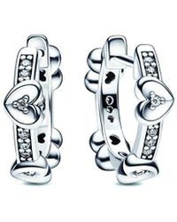 PANDORA - Moments Silver Cz Radiant Sparkling Hearts Earrings - Lyst