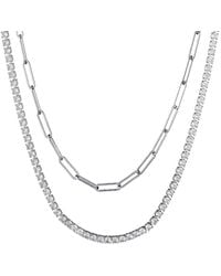 Adornia - Plated Tennis & Paperclip Chain Necklace - Lyst