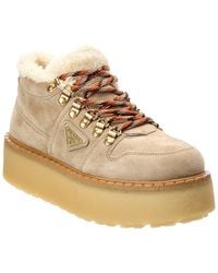 Prada - Suede & Shearling Platform Boot - Lyst