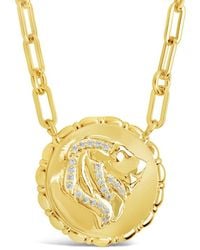 Sterling Forever - 14k Plated Cz Bold Link Leo Zodiac Necklace - Lyst