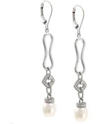 Gemstones - 0.03 Ct. Tw. Diamond & 6.5-7.5Mm Pearl Earrings - Lyst