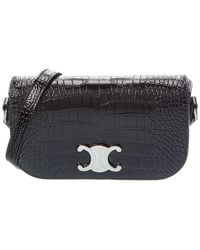 Celine - Small Triomphe Croc-Embossed Leather Crossbody - Lyst
