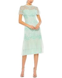 Mac Duggal - Embroidered Ruffled Cap Sleeve Midi Dress - Lyst