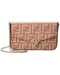 Fendi - Ff Diamonds Leather Wallet On Chain - Lyst