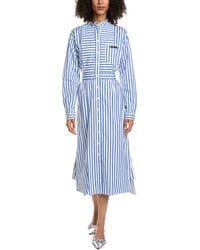 Prada - Striped Poplin Midi Dress - Lyst