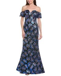 Rene Ruiz - Off-The-Shoulder Printed Mikado Column Gown - Lyst