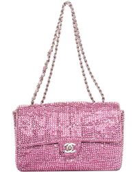 Chanel Pink Sequin Strass & Leather Small Single Flap Bag