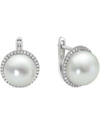 Belpearl - Silver 11-10mm Freshwater Pearl Cz Earrings - Lyst