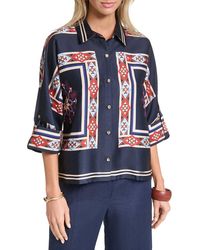 Halston - Scarf Printed Button Up Blouse - Lyst