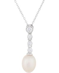 Splendid - Rhodium Plated 8-9mm Pearl Cz Pendant Necklace - Lyst