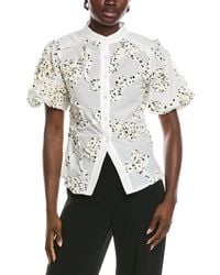 Gracia - Front Body Floral Fabric Work Collar Top - Lyst