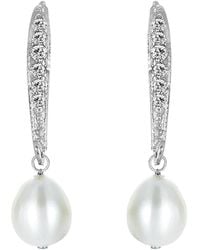 Genevive Jewelry - Silver Pearl & Cz Earrings - Lyst