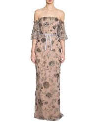 Marchesa - Off The Shoulder Beaded Illusion Column Dress - Lyst