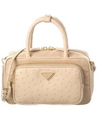 Prada - Mini Tessuto & Ostrich Shoulder Bag - Lyst