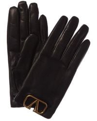 Valentino Valentino Garavani Vlogo Cashmere-lined Leather Gloves - Black