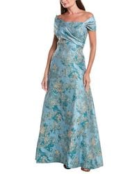 Teri Jon - Metallic Jacquard Asymmetrical Off-Shoulder Full Dress - Lyst