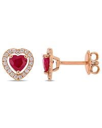 Diamond Select Cuts - 14K Rose 1.15 Ct. Tw. Diamond & Ruby Heart Studs - Lyst