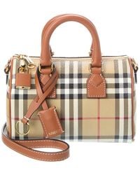 Burberry - Check Mini E-Canvas & Leather Bowling Bag - Lyst