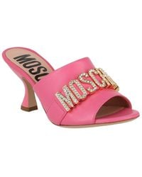 Moschino - 75 Crystal Logo Leather Sandal - Lyst