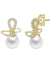 Rachel Glauber - 14K Plated 5Mm Pearl Cz Drop Earrings - Lyst