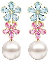 Nina Zhou Jewelry - 14K 7.12 Ct. Tw. Diamond & Aquamarine Sapphire & 12-13Mm Pearl Drop Earrings - Lyst