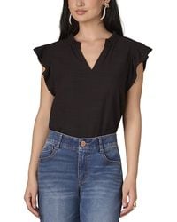 Wit & Wisdom - Cap Flutter Sleeve Ruffle Split Neck Top - Lyst