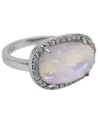 Adornia Fine Jewelry Silver 4.20 Ct. Tw. Diamond & Moonstone Halo Sideways Ring - Metallic