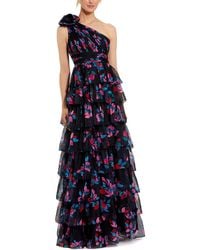 Mac Duggal - One Shoulder Printed Chiffon Tiered Ruffle Gown - Lyst