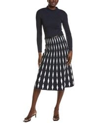 Tahari - Mock Neck Flared Diamond Jacquard Midi Dress - Lyst