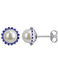 Rina Limor - 0.32 Ct. Tw. Sapphire & 7-7.5 Mm Pearl Halo Stud Halo Stud - Lyst
