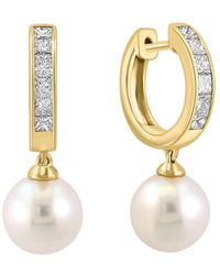 Effy Fine Jewelry - 14K 0.66 Ct. Tw. Diamond & 8Mm Pearl Earrings - Lyst