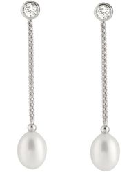 Splendid - Rhodium Plated 8-8.5mm Pearl Drop Earrings & Necklace Set - Lyst